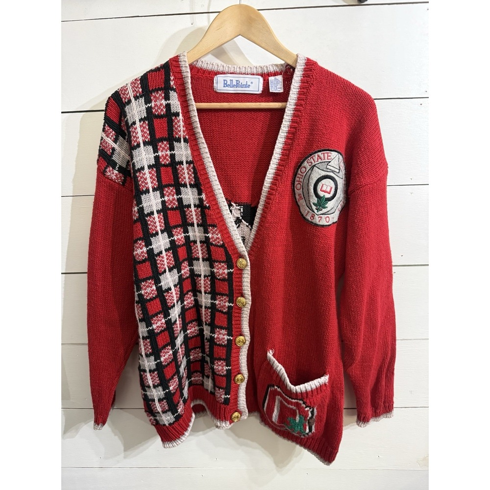 VINTAGE Belle Pointe Red Ohio State‎ Buckeyes OSU Cardigan Sweater Women's XL